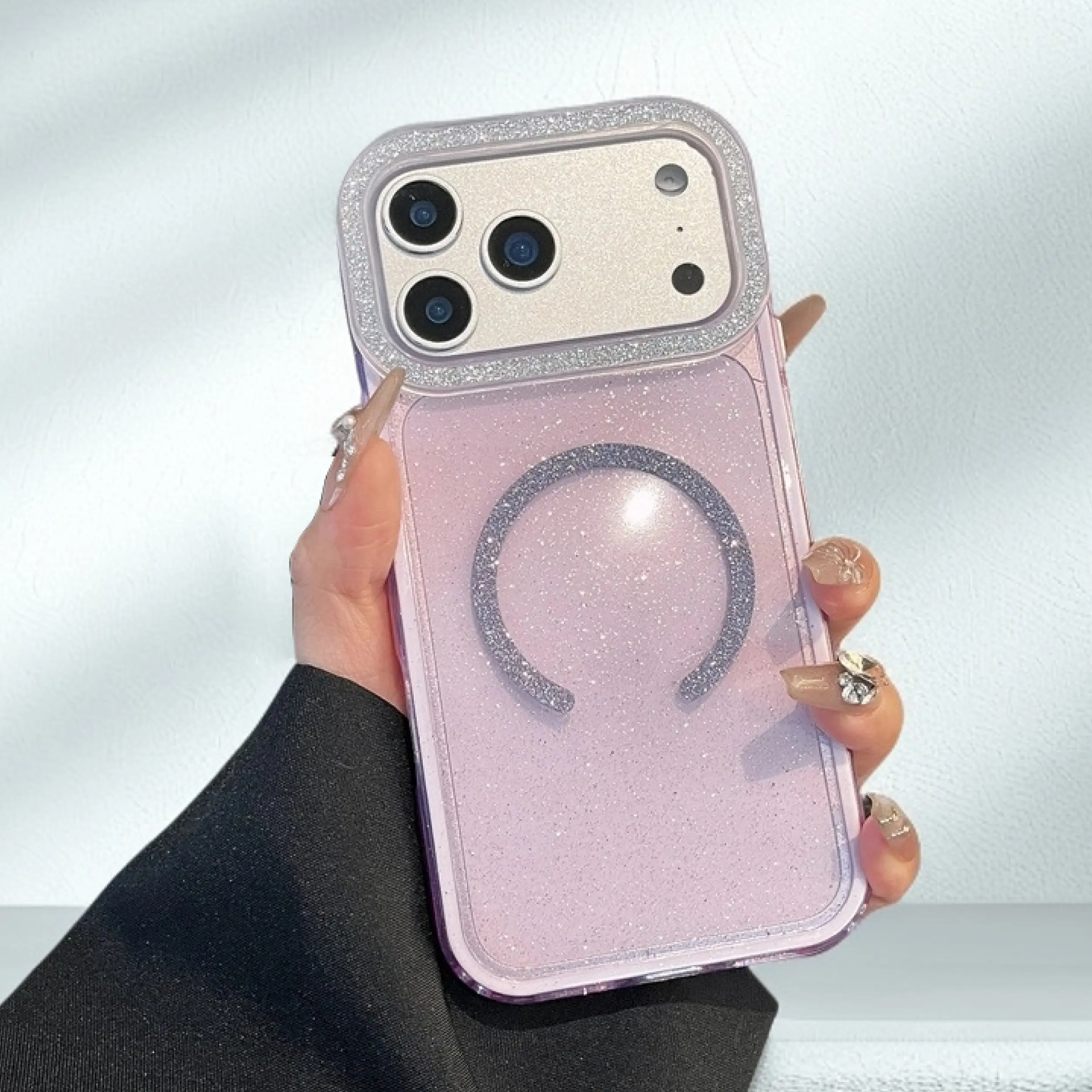 Hard Acrylic Shell Shimmer Powder Magnetic Casing for iPhone 17 Pro - Protective 2-in-1 Shockproof Phone Case, Simple Phone Aesthetic Customized Handheld Accessory