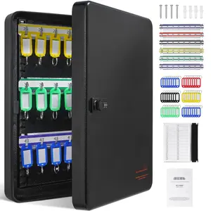 Key Cabinet Safe with Combination Lock, Digital Security Storage Box, Steel Key Organizer with Adjustable Racks, 48-Key Capacity, Includes 48 Colorful Key Tags and a Record Card for School, Office, Hotel and Facility