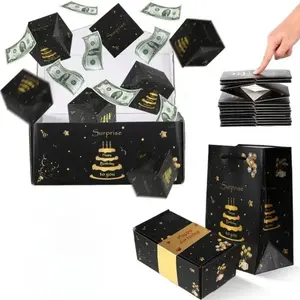 20 card/layer birthday surprise gift box, black and gold pop-up gift box, fried Box candy, foldable bouncing gift box, fun gift box for boys' birthday parties
