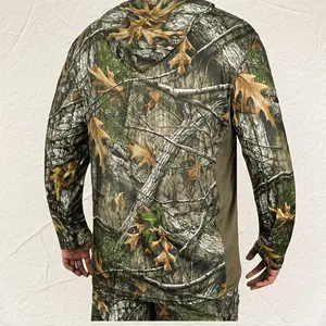 [1pcCamouflageHoodedT-Shirt]1pcCamouflageHoodedLongSleeveT-ShirtforMen,BreathablePolyester,UniversalFit,WovenCamoPattern,withMixedColorDesignforOutdoorHunting