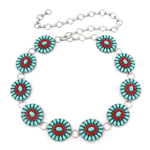 Southwest Sunset Turquoise & Red Concho Belt
