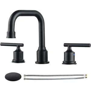 Two Handles Widespread 8 inch Bathroom Faucet Black 3 count Basin Faucets 360 Degree Swivel Spout Lavatory Sink Faucet