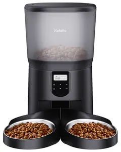 2 cat automatic feeders, Katalic 6 liter/25.4 cup dual automatic cat food dispenser, with 2 stainless steel bowls, 10 second meal and timer settings, 20 servings, 4 meals per day, cat and dog pet feeder