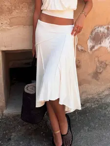 Elegant Asymmetrical Midi Skirt, Side Tie Design, Perfect for Casual & Formal Wear, Women's Fashionable Bottoms