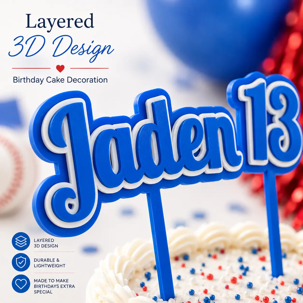 Personalized Vibrant Layered Lightweight Custom Print Happy Birthday Cake Topper - Name & Age Decor, Home Supplies for Festive Party Cake Decorating