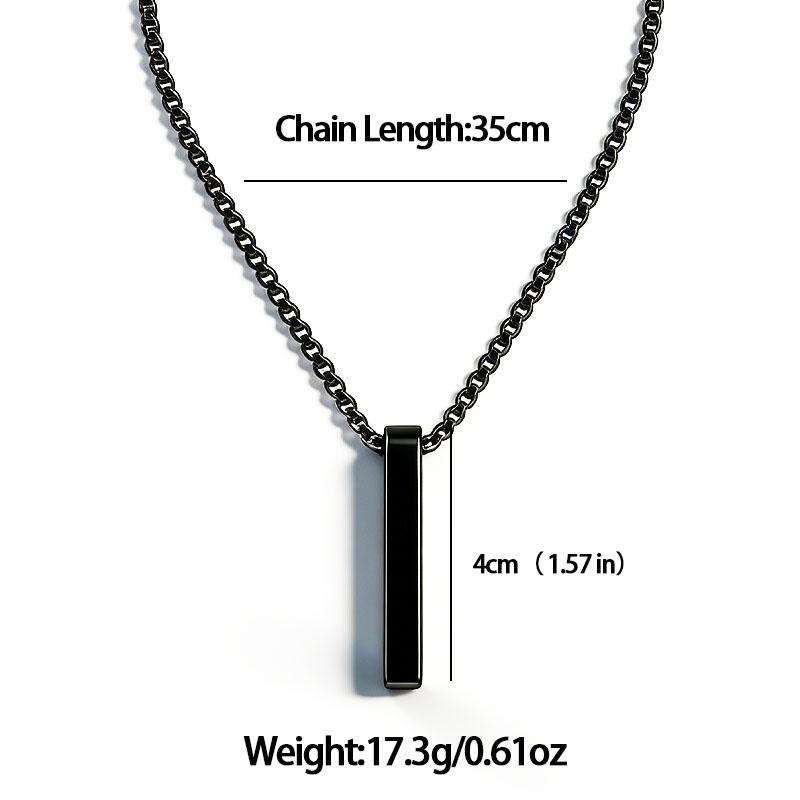 Men's Black Titanium Steel Bar Pendant Necklace - 35cm Chain, 17.3g/0.61oz - Daily & Street Style Minimalist Jewelry gift accessories