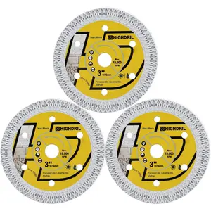 3PCS Tile Diamond Blade,3In/75mm x Arbor 3/8Inch/10mm X Mesh for Ceramic,Hard Porcelain,Glazed Tiles Marble Dry Cutting disc(3PCS)