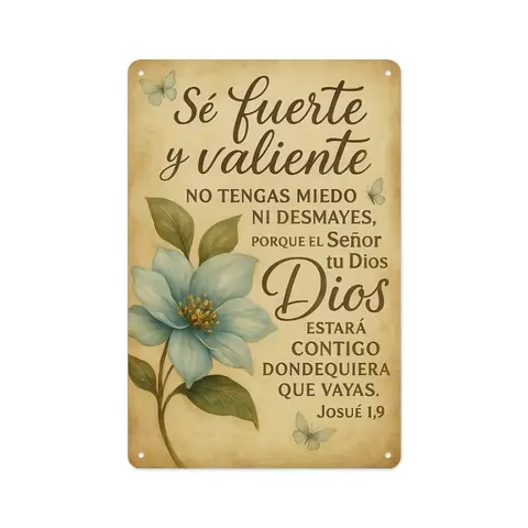 Adult Rectangular Biblical Themed Decorative Metal Wall Plaque-Sign, 20*30cm(7.9*11.8in) Strong Aluminum, Pre-Drilled Holes, Smooth Rounded Corners, Josué 1:9 Quote, Home Decor Items, Home & Room Decor