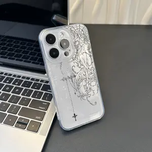 Ins Style Simple Transparent Full-Cover Smartphone Casing, Protective Cellphone Accessory for iPhone 17,16,15,14,13,12,11 Pro Max/Plus, Creative Fashion Handheld Case, Ideal Halloween Gift