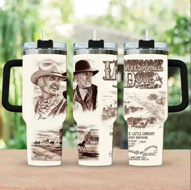 [Gift box and straw] 40oz Lonesome Dove Gus & Woodrow Tumbler, Old Movies Merch, Western Cowboy Movie, Gift For Fan