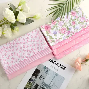 7Pcs 20inch Pink Peony Cotton Fabric, Soft Fat Quarter Bundles, DIY Quilting Patchwork Cloth, Multipurpose Material for Cushion Bag Tablecloth Handcraft Making