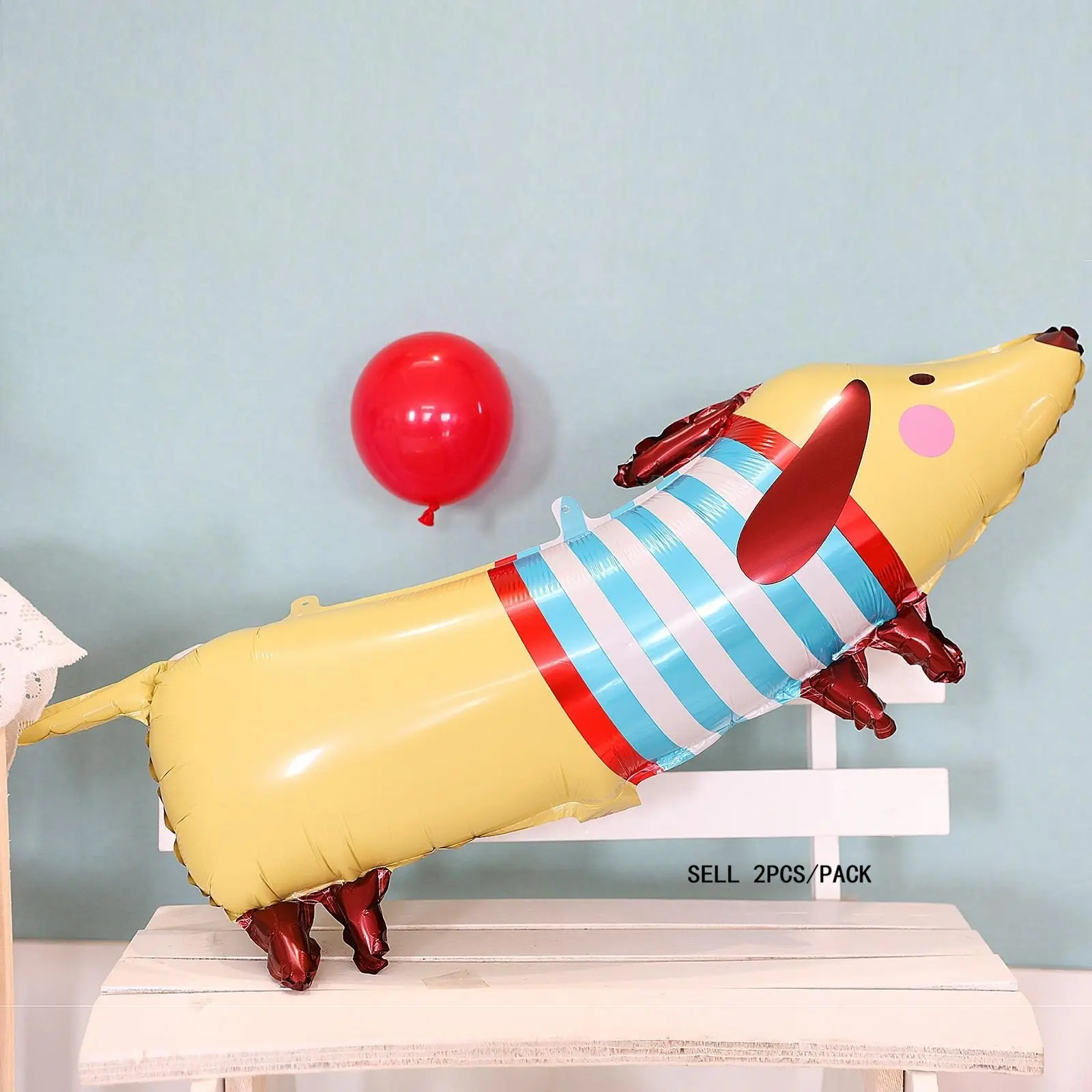 Striped Sausage Dog Balloon, 2 Counts Cute Dog Balloon, Photo Props, Party Background Decoration, Party Supplies, Vanity Decor Accessories, Balloon Animals