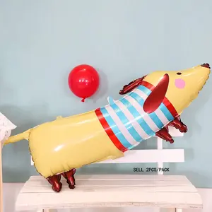 Striped Sausage Dog Balloon, 2 Counts Cute Dog Balloon, Photo Props, Party Background Decoration, Party Supplies, Vanity Decor Accessories