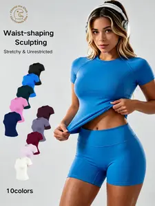 Workleisure Aesthetic Short Sleeve Workout Top, 4-Way Stretch Slimming Yoga T-Shirt, Sporty Style Fitness Workout Shirt for Running/pilates/office, 1 Piece