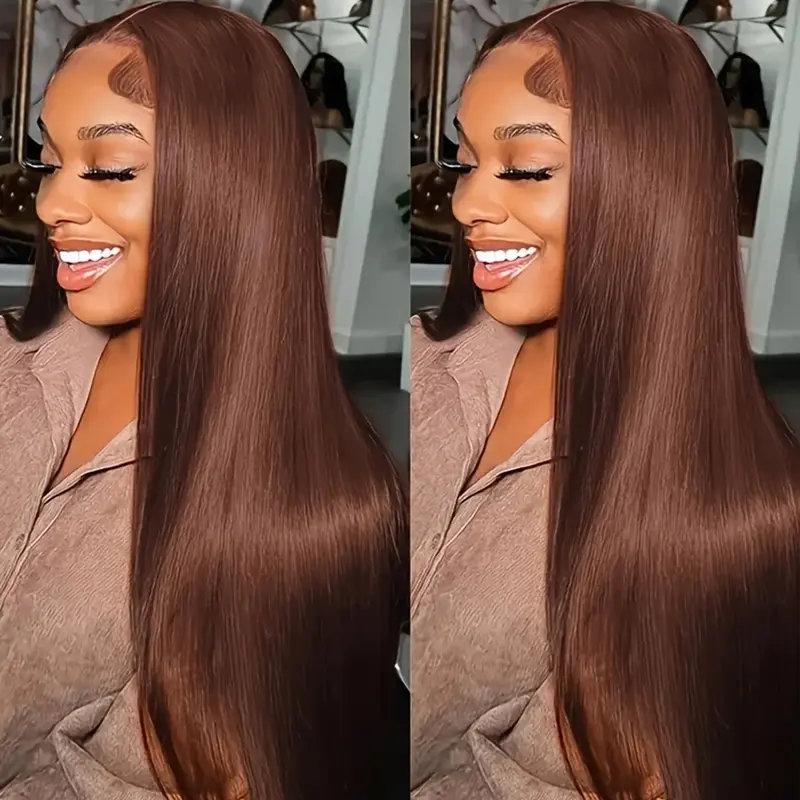 Bling Hair Chocolate Brown Straight 13x4 Lace Frontal Human Hair Wigs 180 Density Dark Brown Glueless Brazilian Virgin Hair Pre Plucked Natural Hairline for Women backtoschool, Wigs Human Hair, Lace Front Wig sohochic