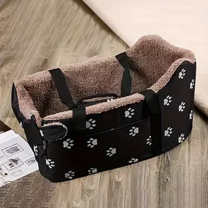 Black Fabric Dog Car Seat-portable Pet Booster Basket with Paw Print Design, Comfortable Armrests and Headrests Suitable for Small and Medium Dogs, Safe Travel Carrier in the Car, Pet Car Seat | Fabric Pet Bed, Dog Car Seat