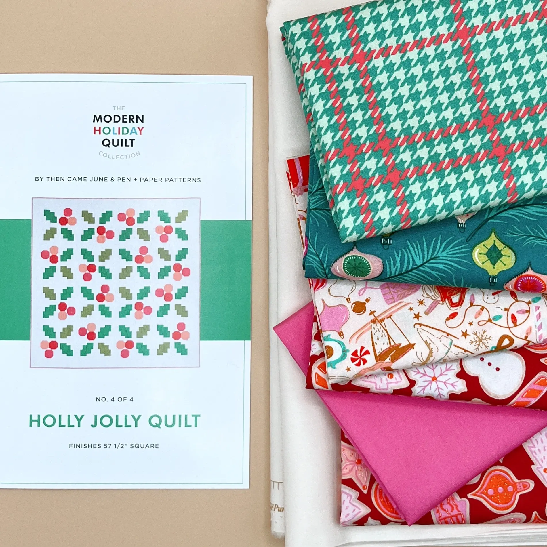 Holly Jolly Quilt Kit - Christmas in Color by Art Gallery Fabrics, Handmade Gift, Cotton Fabric, Home Display, Square Size, Modern Blocks, Simple Piecing