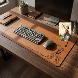 Personalized Desk Mat from Photo, Custom Line Art Mouse Pad for Dad, Father’s Day Gift for Husband, Daddy Picture Desk Pad Mouse Mat