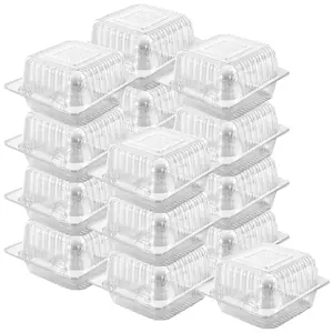 5 x 5 inch Clear Plastic Hinged Take Out Containers Clamshell Takeout Tray 50 Count Food Clamshell Containers for Dessert, Cakes, Cookies, Salads, Pasta, Sandwiches