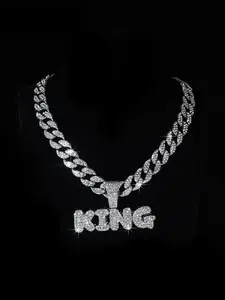 Rhinestone Letter King Pendant Necklace for Men & Women, Fashion Jewelry for Party, Daily Clothing Decor, Trendy All-match & Exquisite Jewelry for Birthday Gift, Initial Letter Necklace