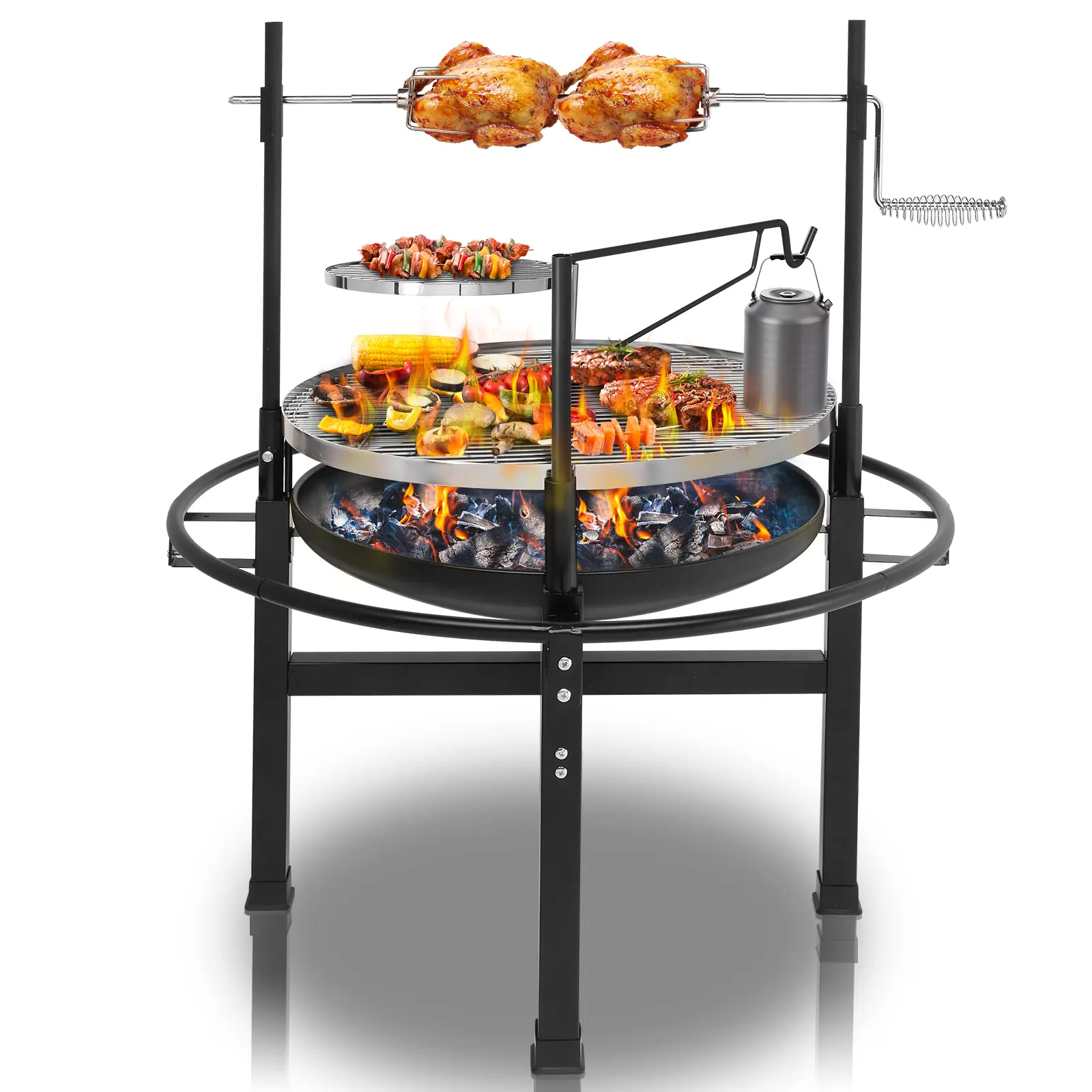 Black Round Iron Spray Grill, 85x85x108cm, for Camping & Hiking Camp Kitchen Grill Stoves bbq party Portable Fire Pit