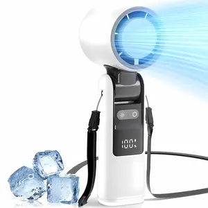 Nano Ice Mist High-Speed Turbo Fan, portable handheld fan; powerful cooling fan with 100 speed settings; 4000 mAh rechargeable battery providing up to 10 hours of use; foldable 3-in-1 desktop fan with LED display and lanyard; Air Turbo Tech ice cooling; p