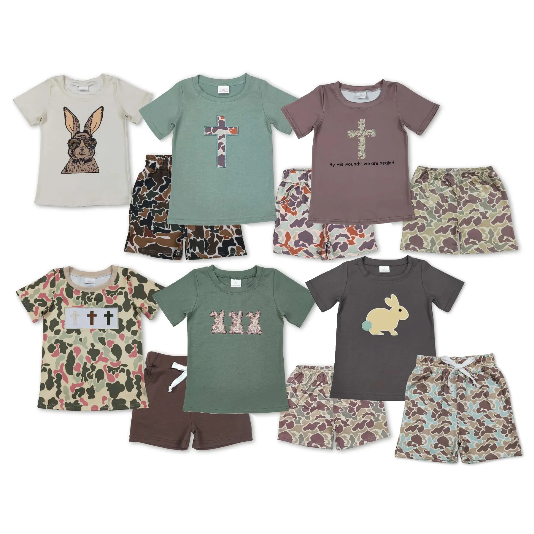 Toddler Boys' 2-Piece Camo Clothing Set - Cotton Long-Sleeve Shirt with Snap Buttons & Pants for Spring Casual Wear, Easter Gift