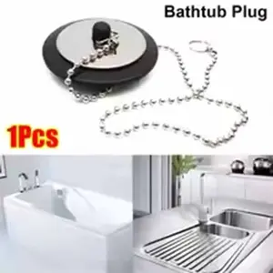Universal Rubber Drain Plug with Round Bead Chain, Bathroom Sink Drain Plug, Bathtub Plug, Kitchen Plug, Easy to Use, Durable Design