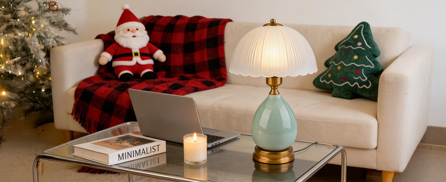 Table Lamps Ceramic Retro Lamp for Living Room,16.73" Modern Bedside Nightstand Traditional Lamps, Classic Chinoiserie Green Glass Lamp for Home (French Country)