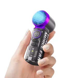 Mini Turbo Handheld Fan 3000mAh Type-C Rechargeable Personal Pocket Fan 5 Wind Speeds LED Flashlight Small Cooling Fan for Travel Outdoor Vacation Concerts Camping Beach