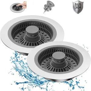 3 in 1 Kitchen Sink Stopper Kitchen Sink Drain Strainer and Stopper Combo, Stainless Steel Pop-Up Sink Stopper & Drain Strainer for Standard Drains, Ideal Sink Protectors for Kitchen Sink