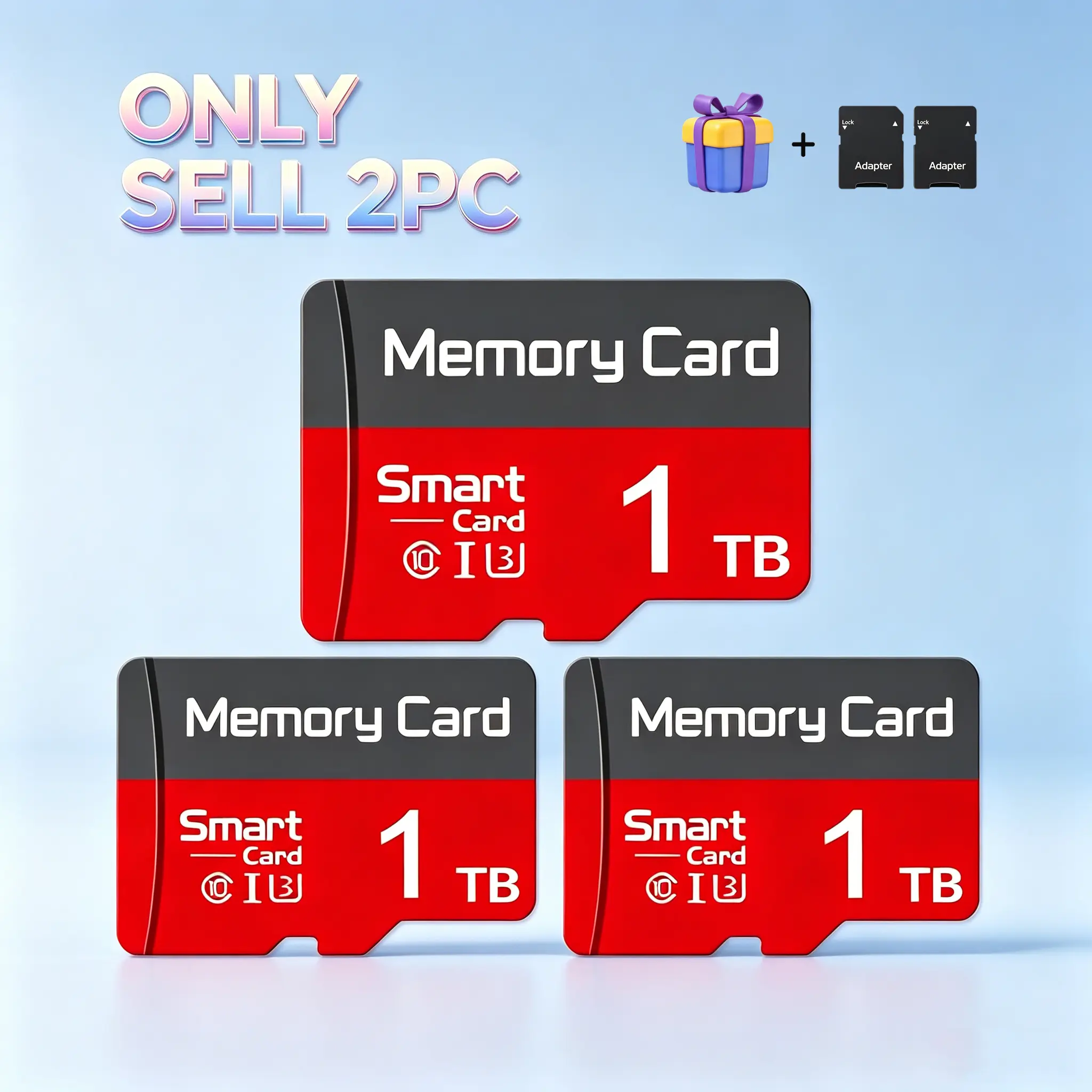 2 Complete Sets Micro SD Card for Surveillance Cameras, 1TB Micro TF SD Cards for Car Audio, Durable Microsdxc Card for Mobile Phones, SD Memory Card & SD Card for Dash Cams and PC