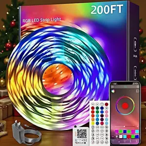 200FT RGB LED Strip Lights with Bluetooth App & Remote Control Music Sync 16 Million Colors Adjustable Brightness Indoor Lighting for Bedroom Party Decor  gift