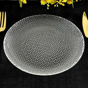 212 MAIN RAMART Studio Sturdy Handmade Pebble-Shaped Crystal-Clear Cabana Glass Dinner Plate Set - 6-Piece Stackable Salad & Cheese Serving Tableware, Tableware Set