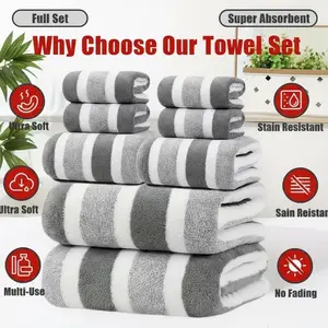 8-Piece Microfiber Towel Set, Soft & Quick-Dry Bath Towels with 2 Bath Towels, 2 Hand Towels & 4 Washcloths