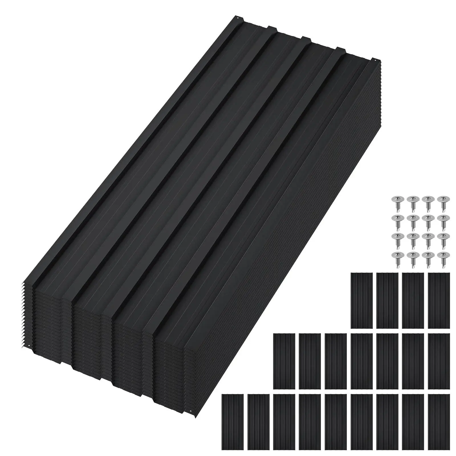 GARVEE 20Pcs Metal Roofing Panels for Carport, Heavy Duty Metal Carport Kits, Galvanized Steel Corrugated Panels, for Patio Outdoor Garden, 42.52 in x 16.77 in,Black