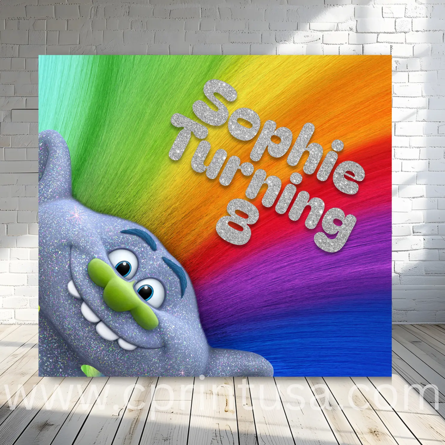 Plastic Trolls Square Custom Print Backdrop, Novelty Decorative Festive Party Banner for Indoors-Outdoor Home Supplies