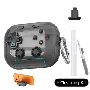 For AirPods Pro 3 Case – Pressable Fidget Button, Lock Design & Phone Stand, Cool Clear White Protective Cover for AirPods 4th Gen