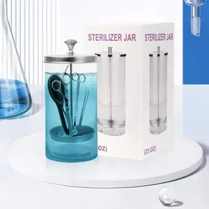21OZ(750ML) Glass Sterilizer Cleaning Jar with Removable Basket Sanitizing Container for Sterilizing Nail Tool,Barber Supplies,Hair Salon