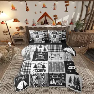 Rv Bedding Sets,7 Piece Plaid Camper Bed in A Bag,Rustic Farmhouse Camping Bunk Comforter Set,Woodland Travel Bed Set for Kids Boys Men