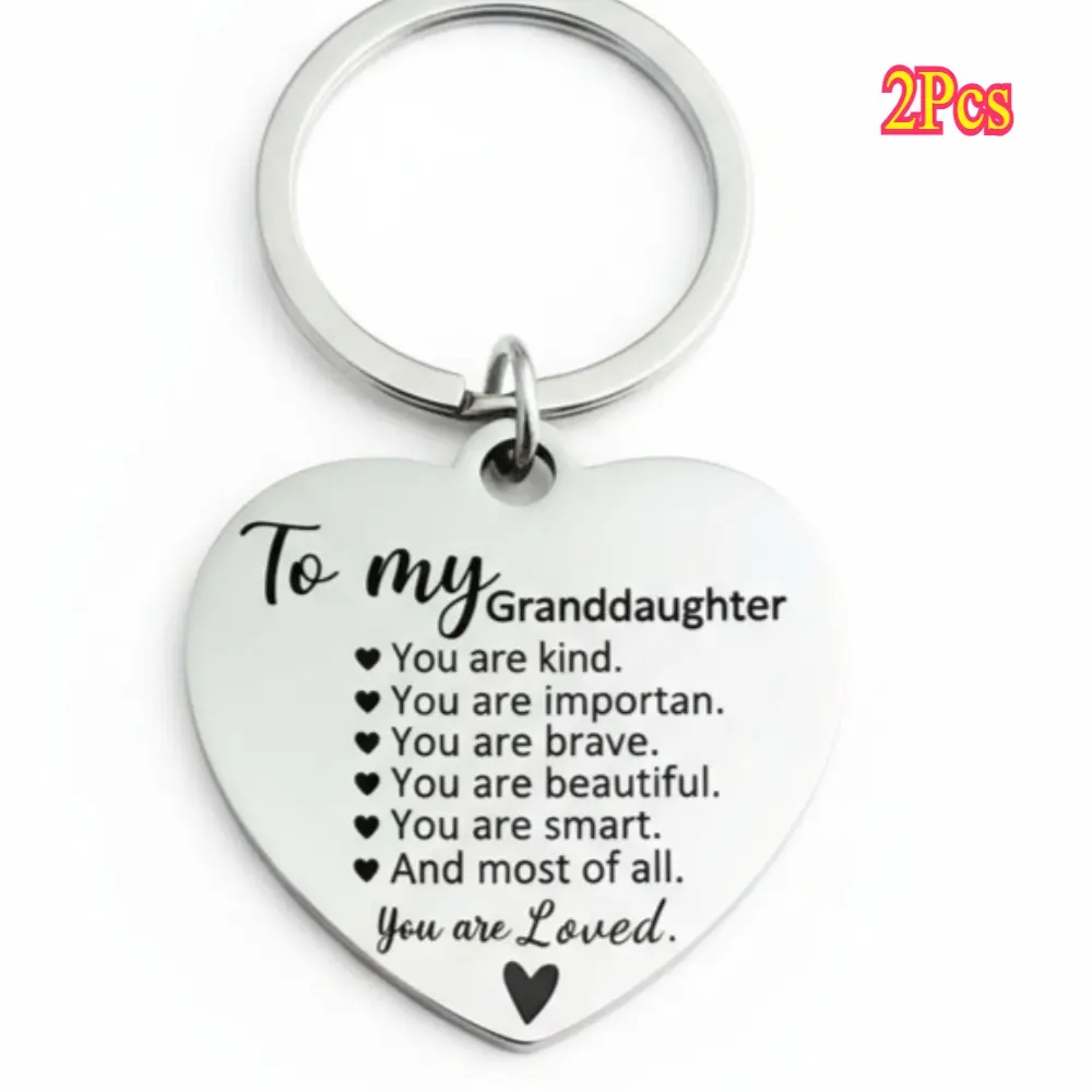 Women's 2Pcs Inspirational Heart-Shaped Stainless Steel Keychain Set - Grandma & Grandpa Gift for Granddaughter, Heart Frame, Decorative, Fashion, Engraved Message, Elegant Keychains for Birthday, Christmas, Heart Frame Keychains