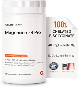 Olenphogy Magnesium-8 Pro - Magnesium Bisglycinate Complex, Chelated Magnesium for Maximum Absorption, 400mg Elemental Magnesium Supplement with Vitamin B6 & Zinc for Women & Men, Sleep, Stress, Muscle Support, 90 Veg Capsules