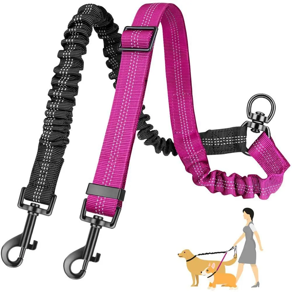 Double Dog Leash, 2-In-1 Upgrade Dual Dog Harness Attachment, Adjustable Shoulder Strap, Shock Absorbing Elastic, Knot-Free Training Distributor
