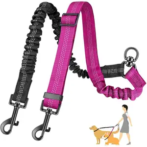 Double Dog Leash, 2-In-1 Upgrade Dual Dog Harness Attachment, Adjustable Shoulder Strap, Shock Absorbing Elastic, Knot-Free Training Distributor