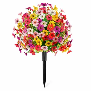 Artificial Flower Topiary Ball Tree with Ground Spike, 1/2 Pack Faux Autumn Flower Shrub, UV Resistant Outdoor Orange Flowers for Porch Patio Garden Yard Decor, Halloween Thanksgiving Decorations summerwins