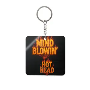 Square Keychain — "Mind Blowin' Hot Head" Flame Graphic Keyring