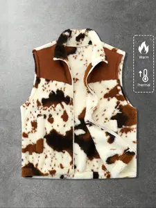 Men's Vest Sweater Fall Winter Daily Street Style American Cow Texture Patchwork Fleece Vest, Casual Fashion Outerwear Menswear