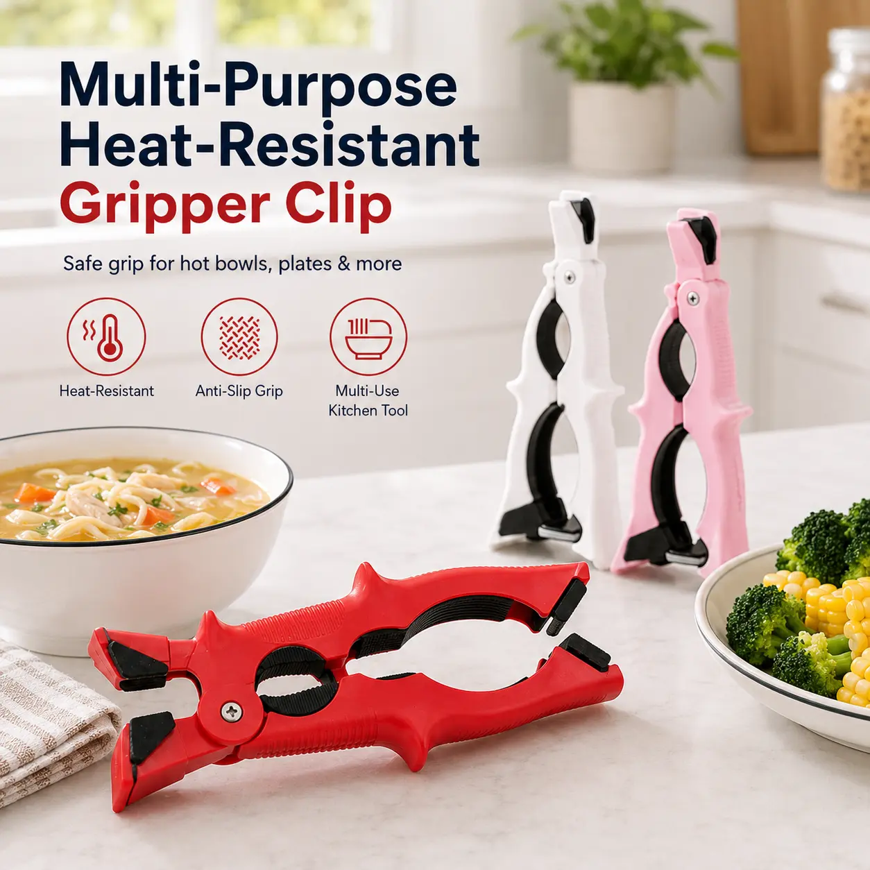 Hot Selling New Upgraded Multi-Purpose Silicone Heat Proof Gripper Clip, Anti-Slip Bowl and Plate Tongs, Safe Practical Kitchen Supply, Perfect for Steamer Trays, Microwave Cookware and Daily Hot Tableware Handling