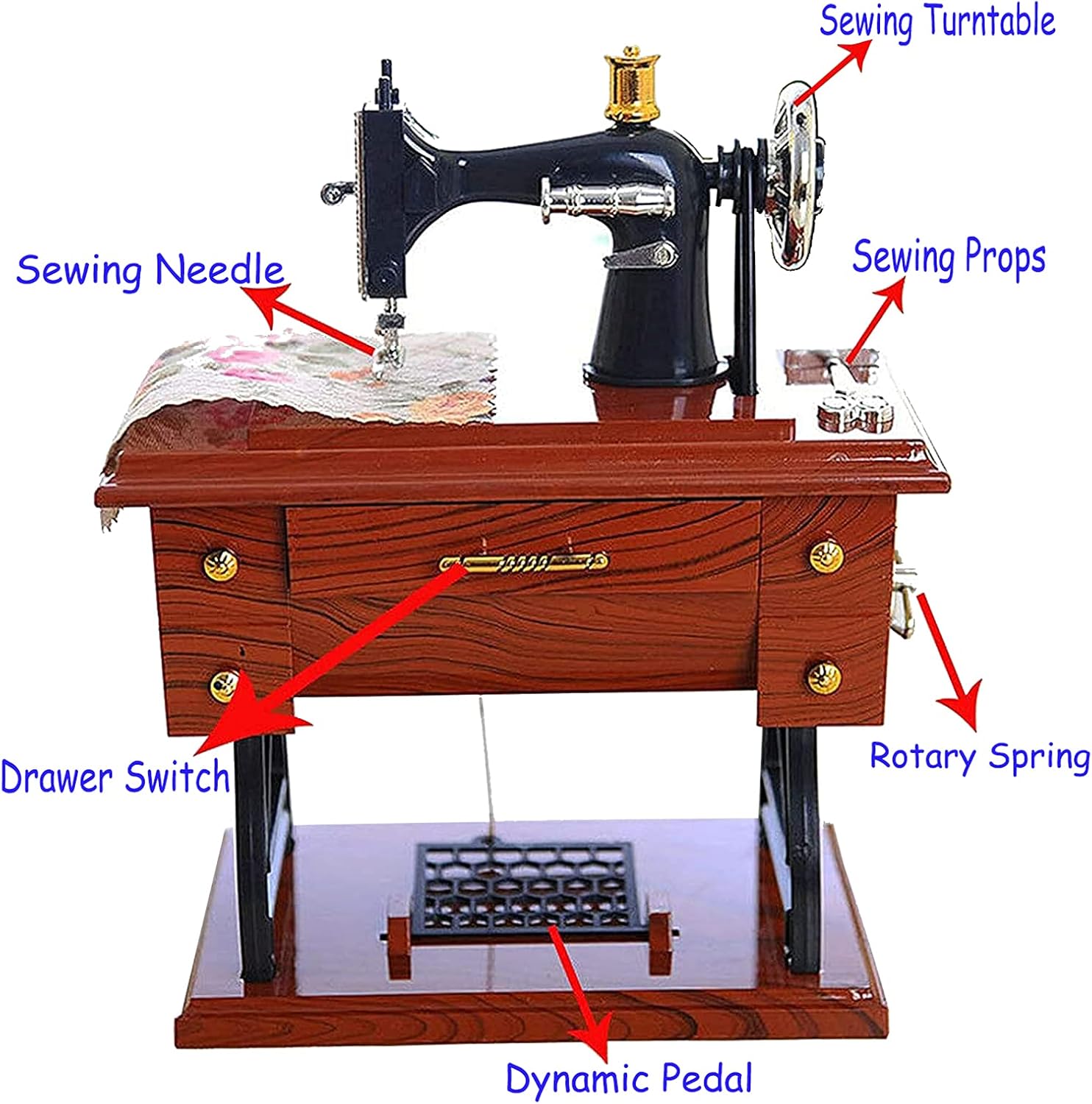 Vintage Mini Sewing Machine Music Box, European Retro Classical Treadle Sewing Machine Table Desk Mechanical Clockwork Music Box for Home Decor Birthday Gift