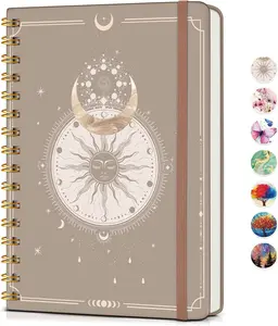 Lined Spiral Journal Notebook for Women, A5 Cute Hardcover Spiral Journals for Writing, 150 Pages Pretty College Ruled Notebooks for Work & Note Taking, 5.75" x 8.38", Boho Sun & Moon